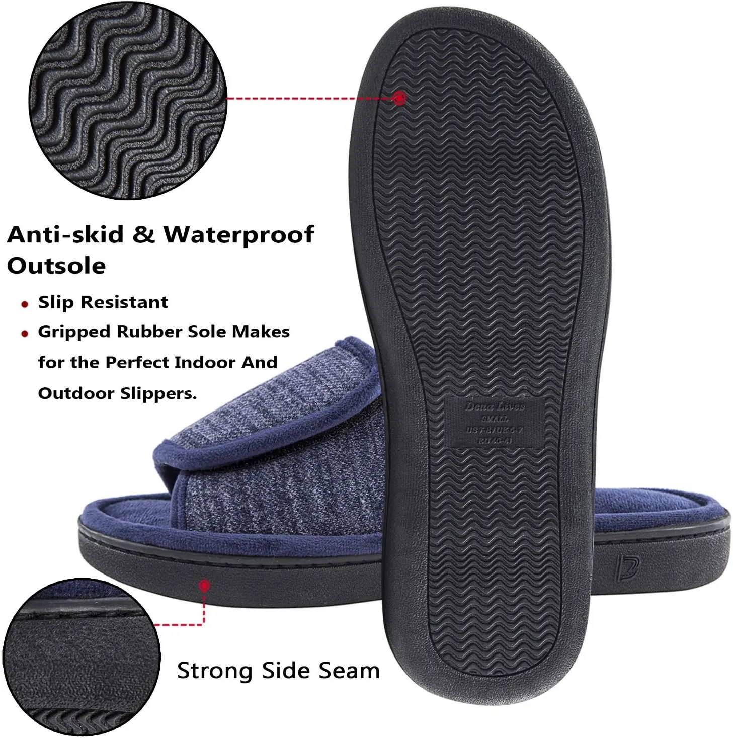 DL Adjustable Men's Memory Foam Slippers, Comfy Indoor Outdoor, Breathable Slide Bedroom Velcor Slippers Size 7-14 Black, Gray, Navy, Brown