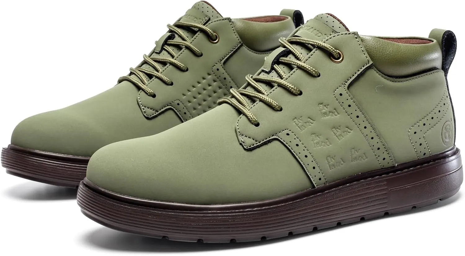 FLYLAND Men's Fashion Sneakers Chukka Boots Lace Up Leather Ankle Dress Boot Lightweight Walking Driving Shoes