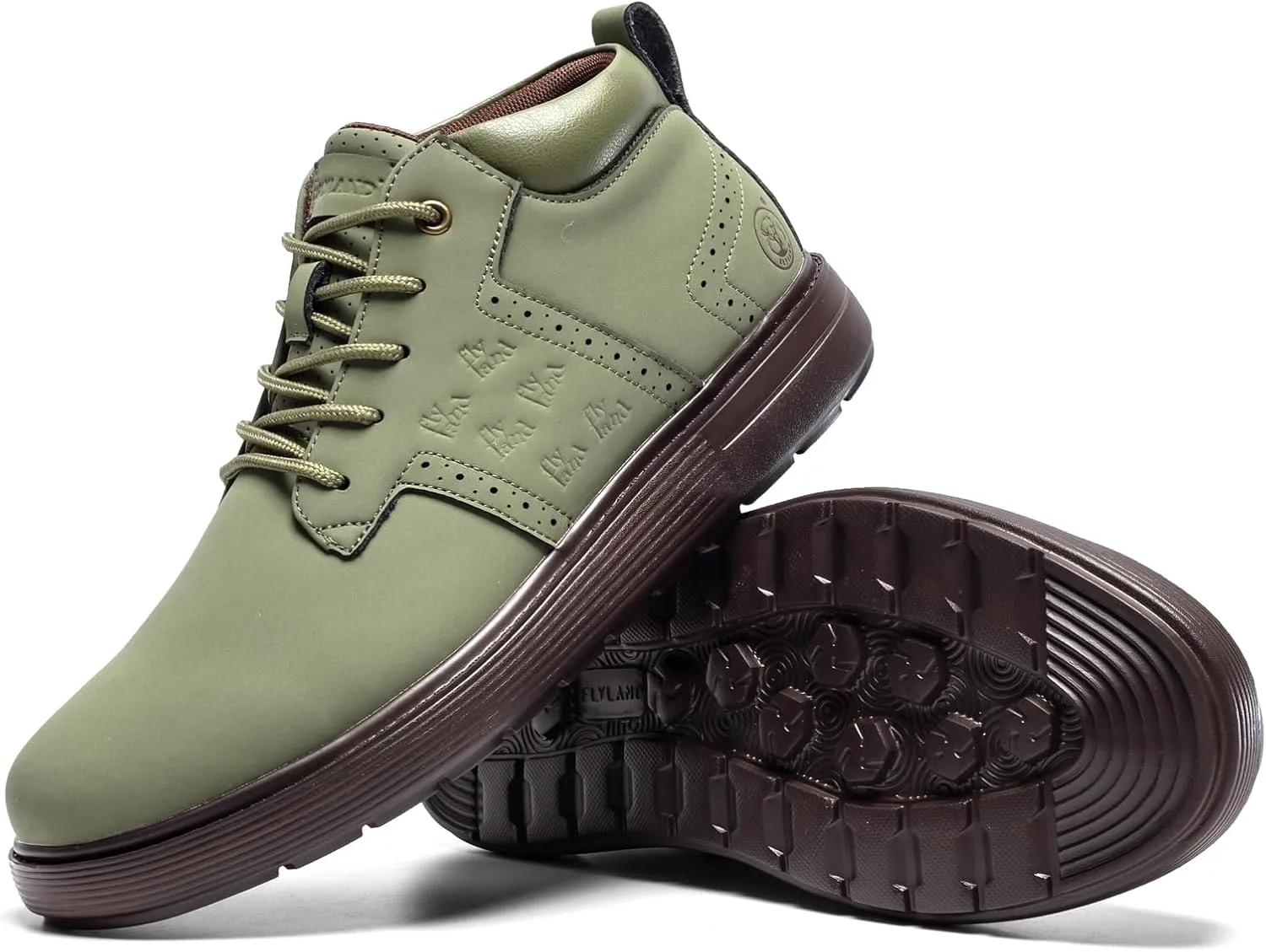 FLYLAND Men's Fashion Sneakers Chukka Boots Lace Up Leather Ankle Dress Boot Lightweight Walking Driving Shoes