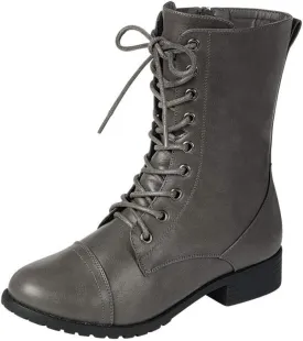 Forever Link Womens Round Toe Military Lace up Knit Ankle Cuff Low Heel Combat Boots