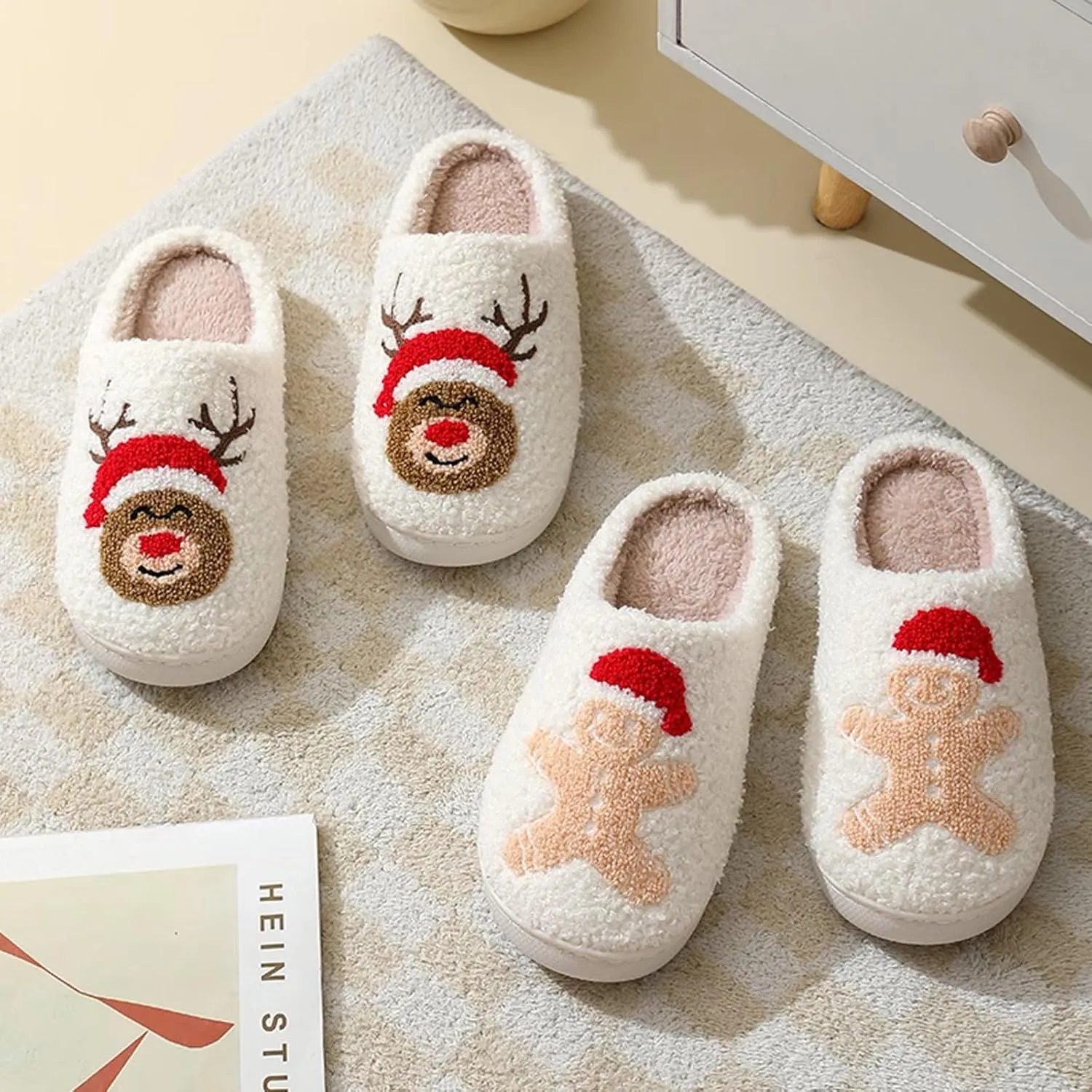 Fuzzy House Slippers for Women Smiley Face - Christmas Cozy Memory Foam Woman Slipper Indoor and Outdoor Winter Bedroom Shoes