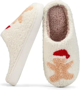 Fuzzy House Slippers for Women Smiley Face - Christmas Cozy Memory Foam Woman Slipper Indoor and Outdoor Winter Bedroom Shoes