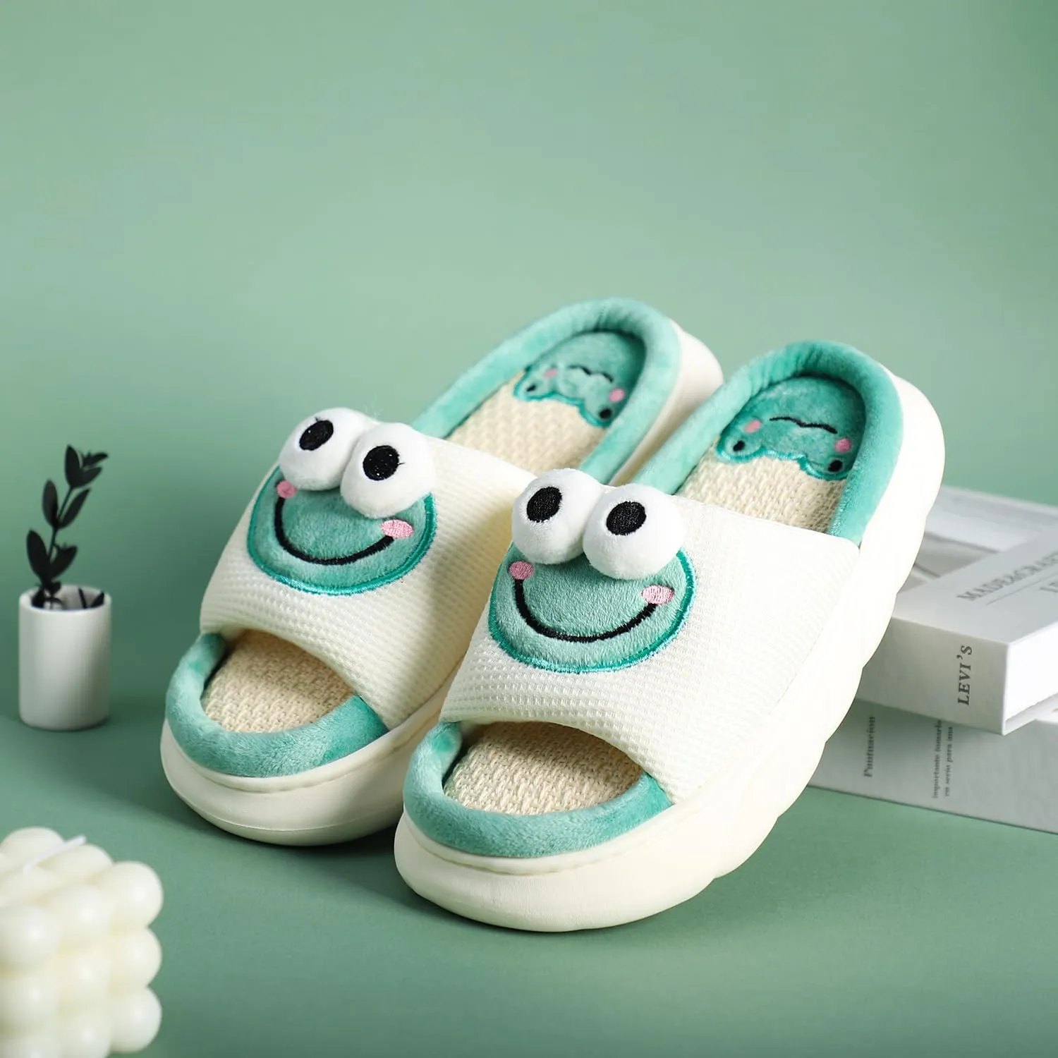 Gaolinci Cartoon Animal Shape Slippers, Womens Four Seasons Home Linen Slippers