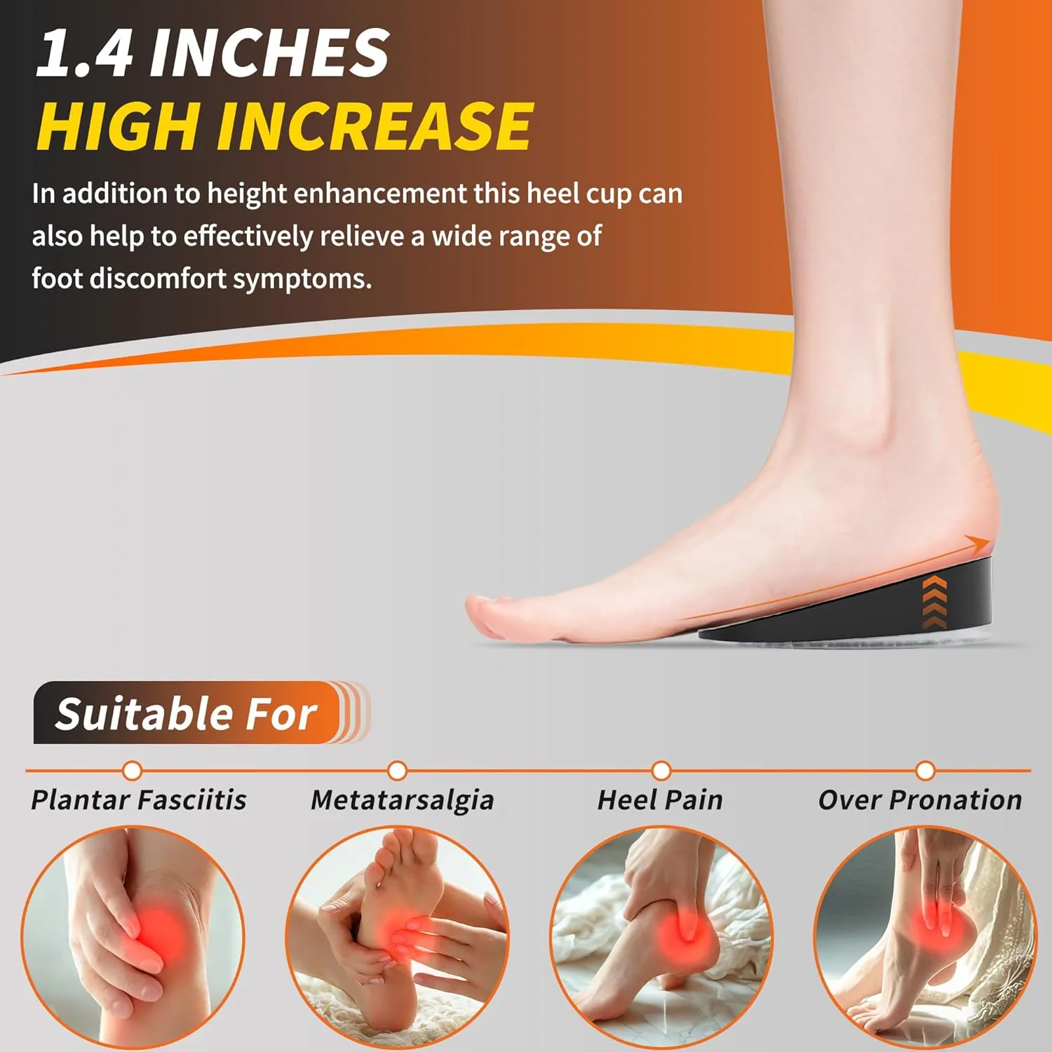 Height Increase Insoles Heel Lifts for Men Women Height Boosters Shoe Lifts for Plantar Fasciitis Heel Inserts with Heel Pain Relief