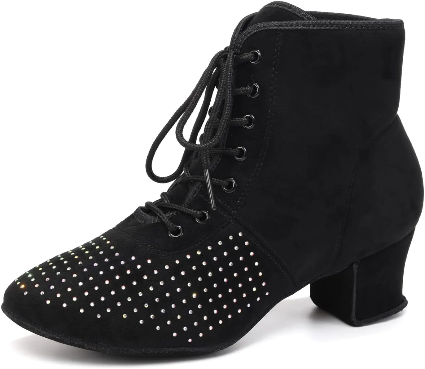 HROYL Women's Latin Dance Boots Low Heel Close Toe Ballroom Tango Performance Practice Teaching Dancing Shoes,LHD-GBNJB