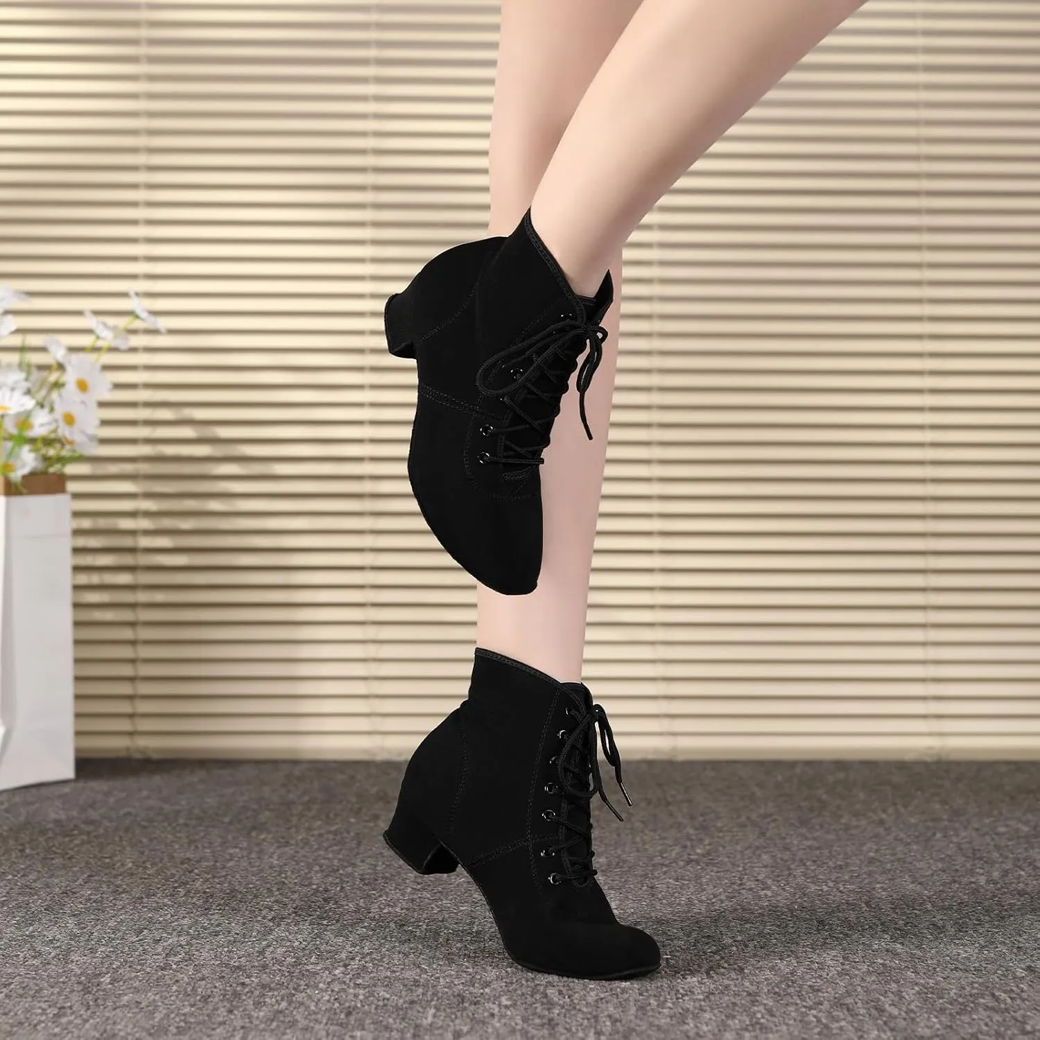 HROYL Women's Latin Dance Boots Low Heel Close Toe Ballroom Tango Performance Practice Teaching Dancing Shoes,LHD-GBNJB