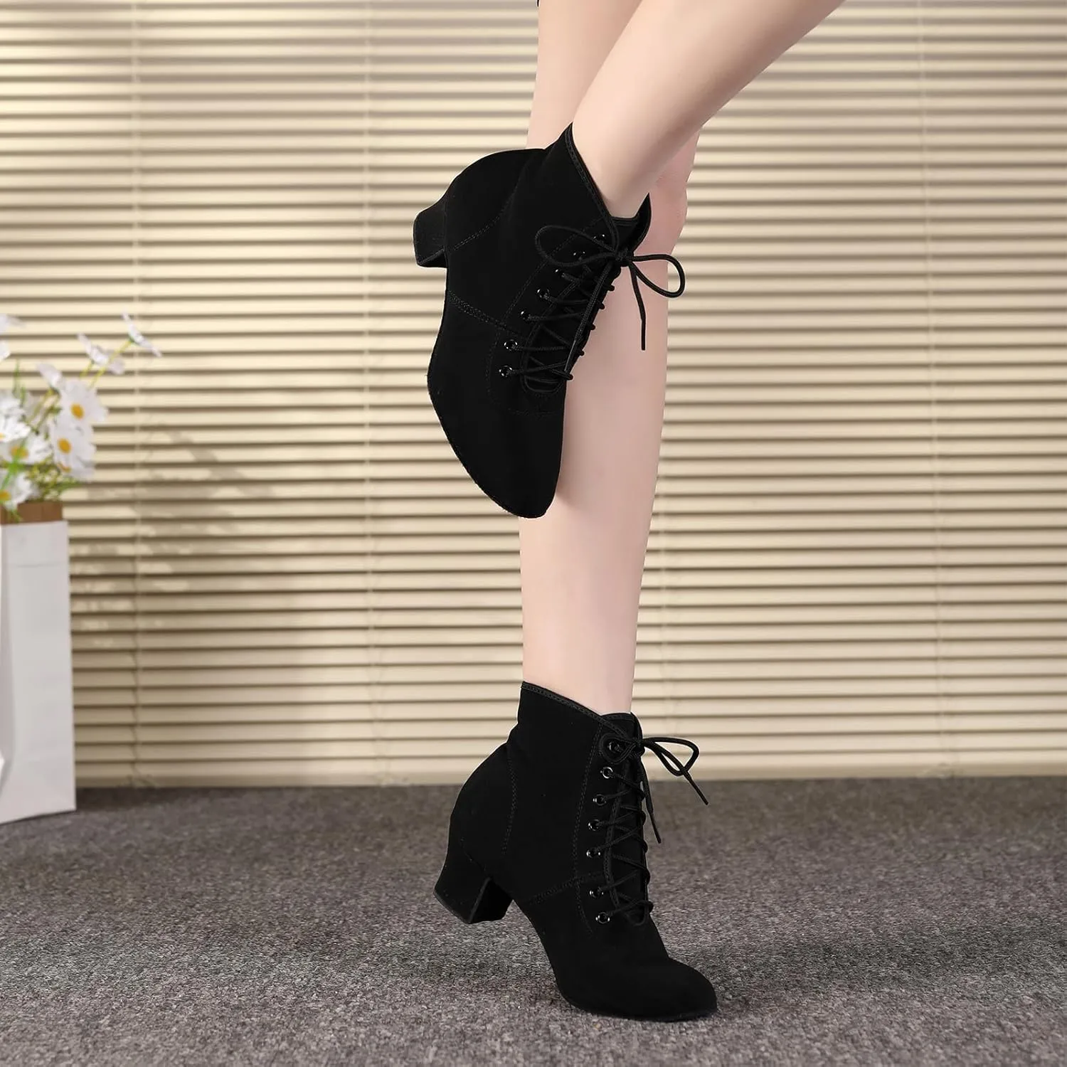 HROYL Women's Latin Dance Boots Low Heel Close Toe Ballroom Tango Performance Practice Teaching Dancing Shoes,LHD-GBNJB