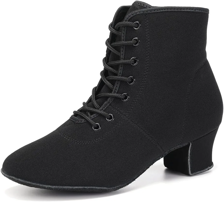 HROYL Women's Latin Dance Boots Low Heel Close Toe Ballroom Tango Performance Practice Teaching Dancing Shoes,LHD-GBNJB