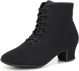 HROYL Women's Latin Dance Boots Low Heel Close Toe Ballroom Tango Performance Practice Teaching Dancing Shoes,LHD-GBNJB