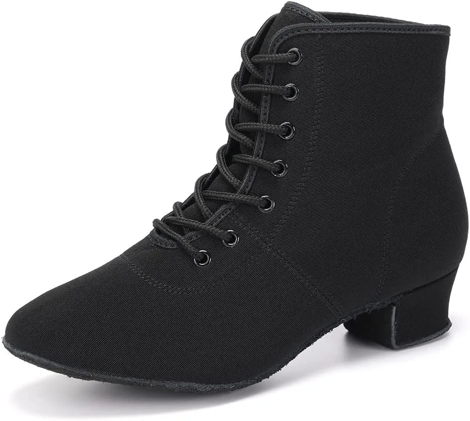 HROYL Women's Latin Dance Boots Low Heel Close Toe Ballroom Tango Performance Practice Teaching Dancing Shoes,LHD-GBNJB
