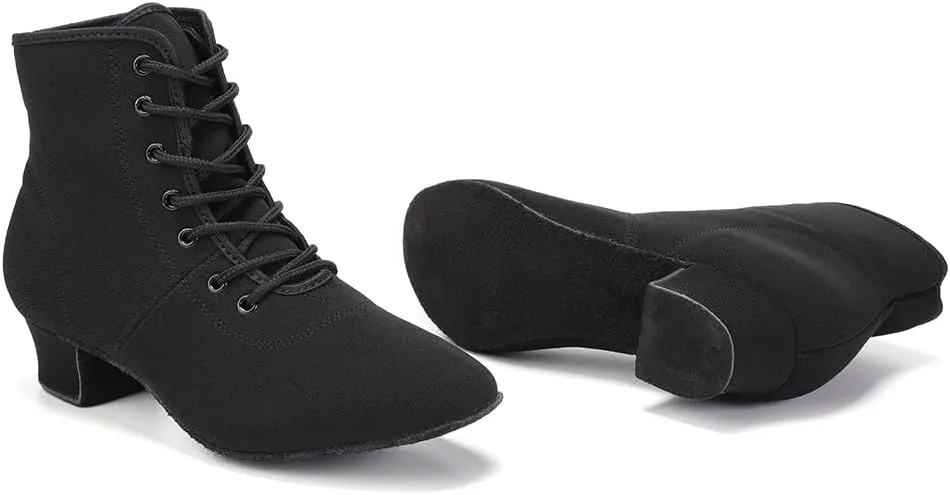 HROYL Women's Latin Dance Boots Low Heel Close Toe Ballroom Tango Performance Practice Teaching Dancing Shoes,LHD-GBNJB