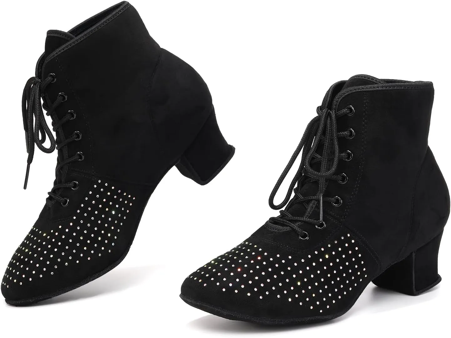 HROYL Women's Latin Dance Boots Low Heel Close Toe Ballroom Tango Performance Practice Teaching Dancing Shoes,LHD-GBNJB