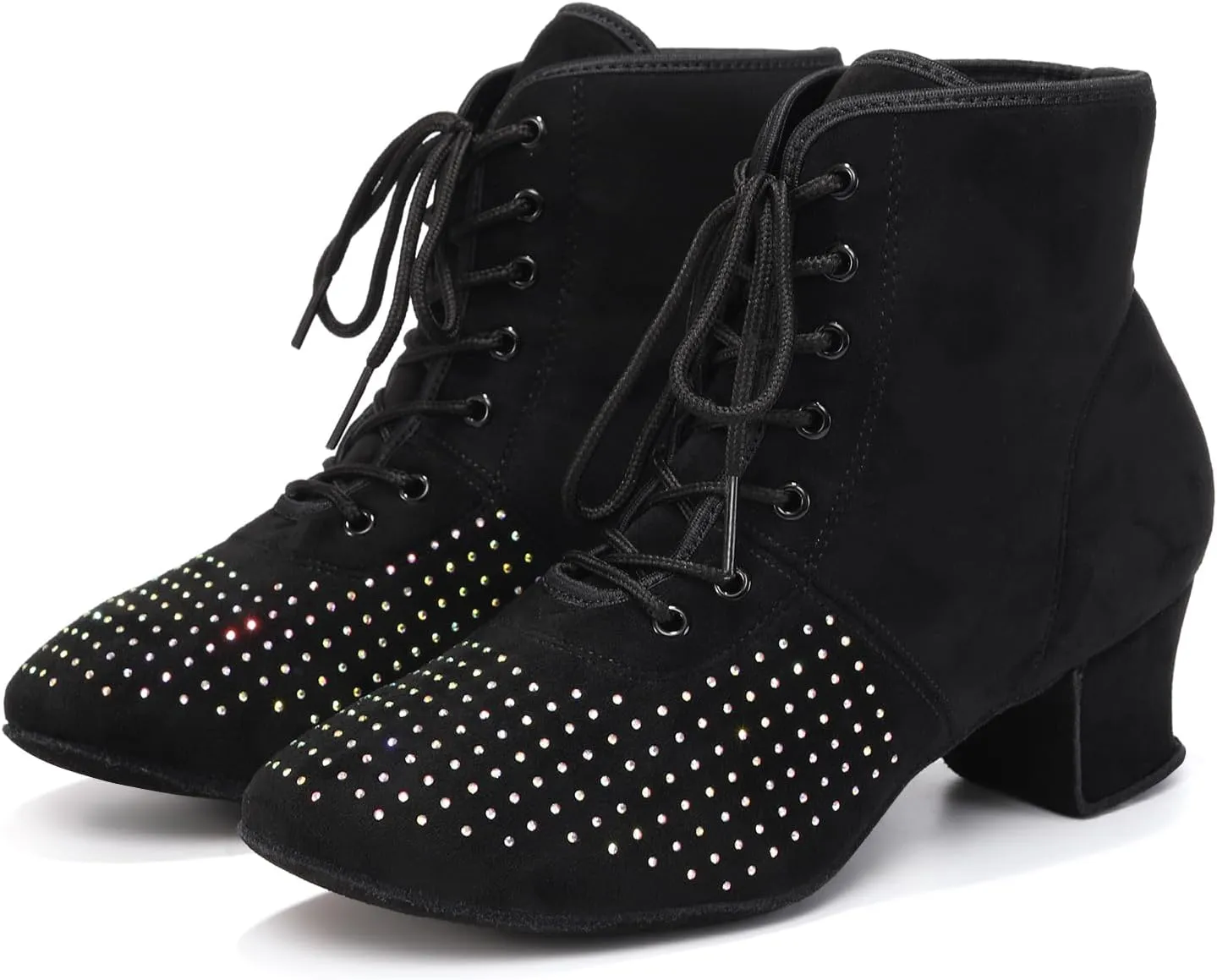 HROYL Women's Latin Dance Boots Low Heel Close Toe Ballroom Tango Performance Practice Teaching Dancing Shoes,LHD-GBNJB