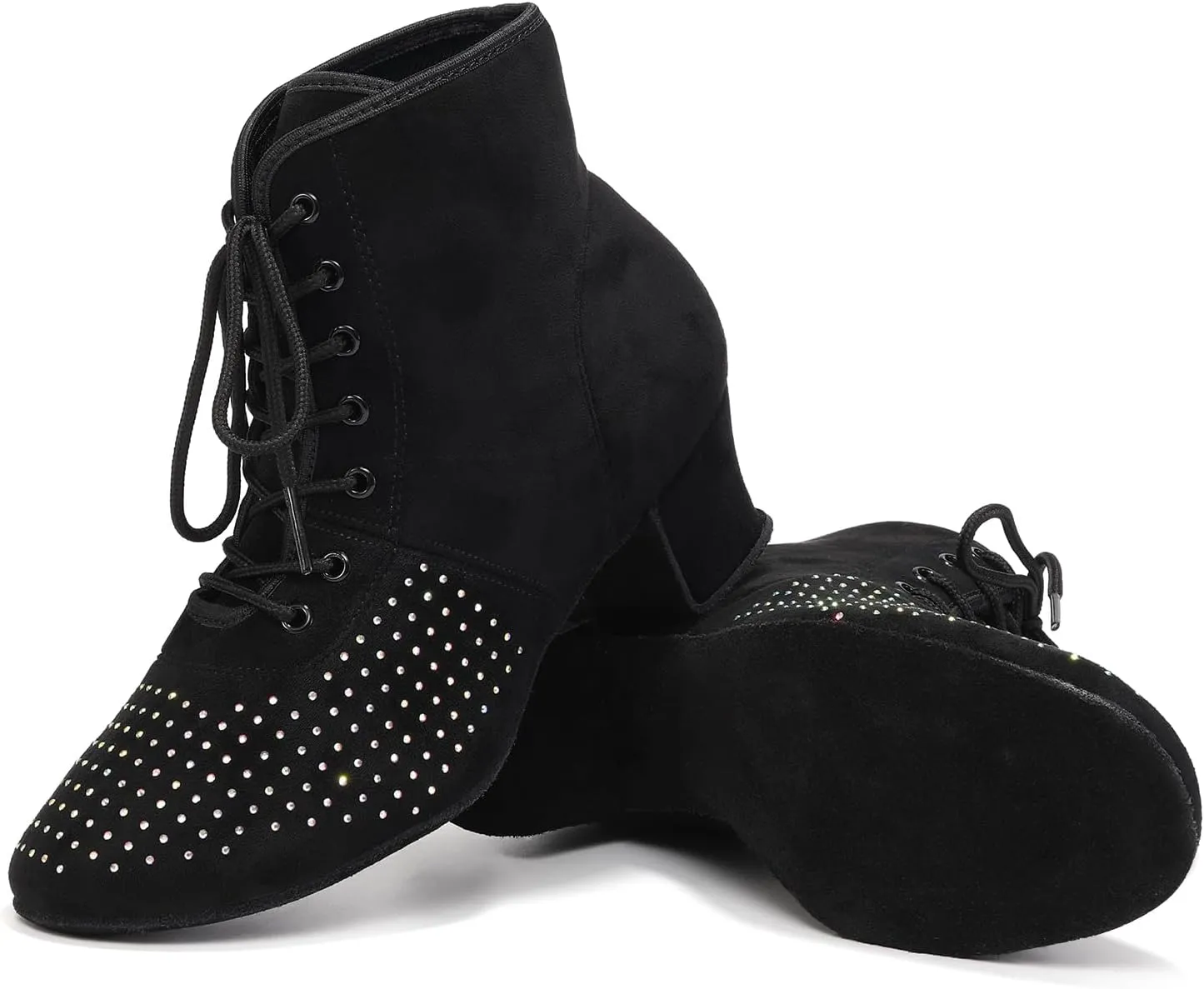 HROYL Women's Latin Dance Boots Low Heel Close Toe Ballroom Tango Performance Practice Teaching Dancing Shoes,LHD-GBNJB