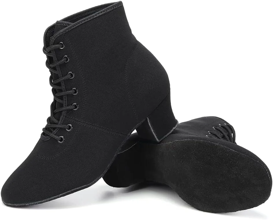 HROYL Women's Latin Dance Boots Low Heel Close Toe Ballroom Tango Performance Practice Teaching Dancing Shoes,LHD-GBNJB