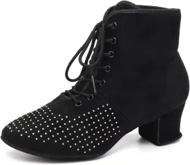 HROYL Women's Latin Dance Boots Low Heel Close Toe Ballroom Tango Performance Practice Teaching Dancing Shoes,LHD-GBNJB