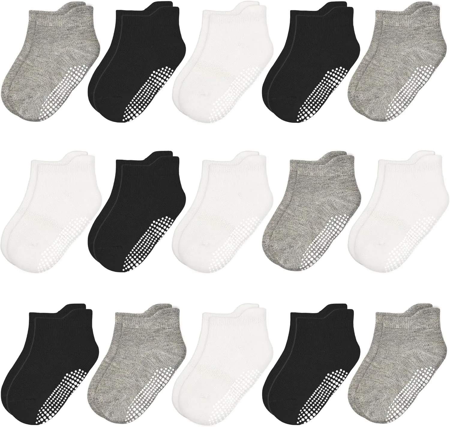 HYCLES 15 Pairs Toddler Socks, Kids Grip Socks for 6-12 Month 1-7 Years Non Slip Ankle Sock for Baby Boys Girls