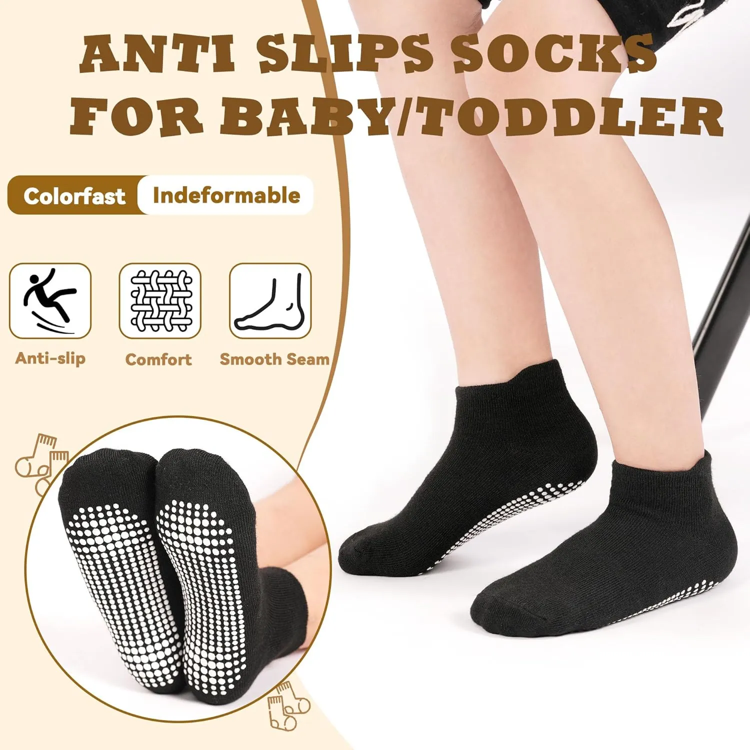 HYCLES 15 Pairs Toddler Socks, Kids Grip Socks for 6-12 Month 1-7 Years Non Slip Ankle Sock for Baby Boys Girls