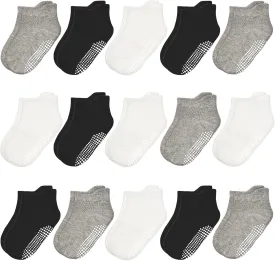 HYCLES 15 Pairs Toddler Socks, Kids Grip Socks for 6-12 Month 1-7 Years Non Slip Ankle Sock for Baby Boys Girls