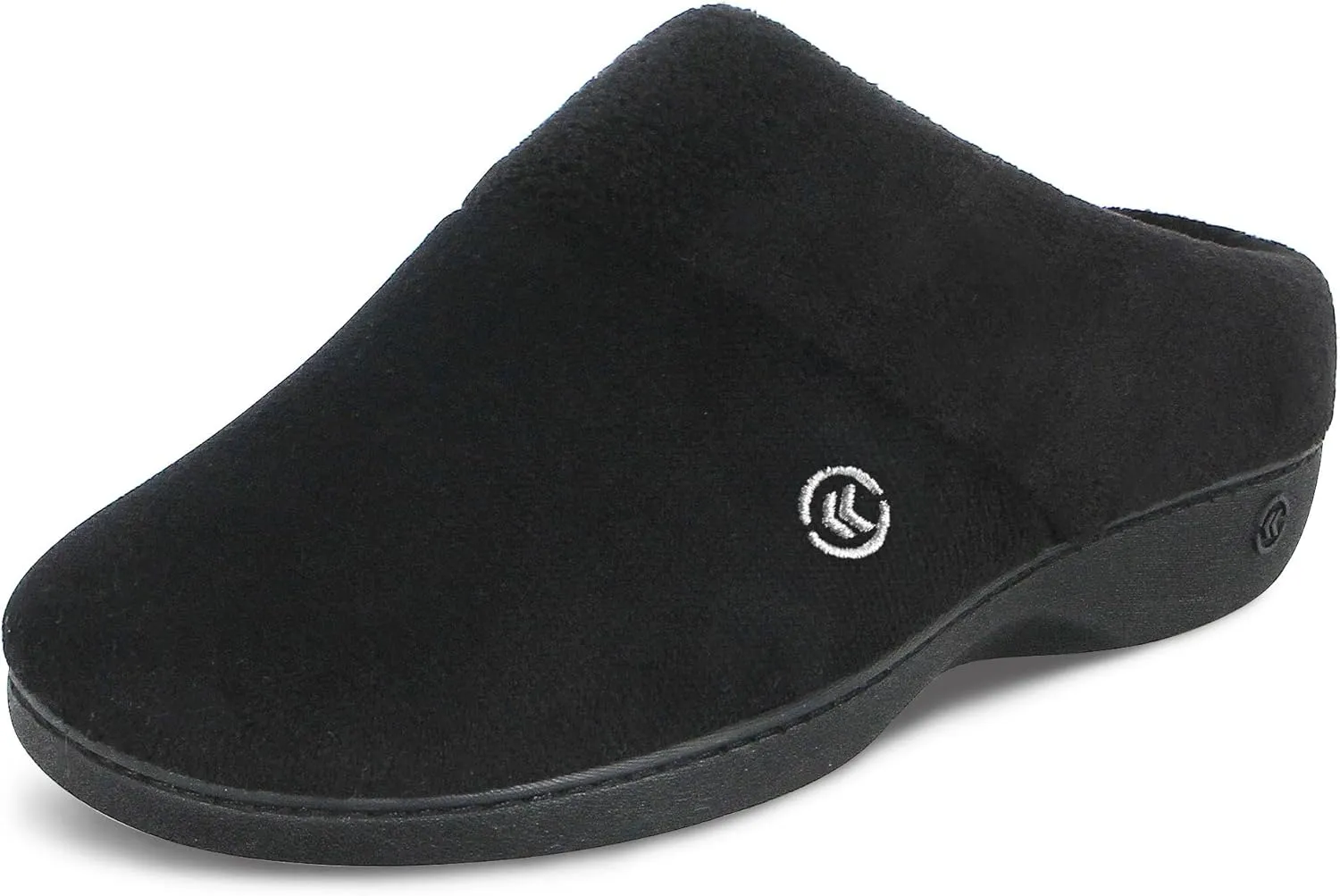 isotoner Women's Terry Hoodback Clog Soft Memory Foam, Comfort Arch Support, House Indoor / Outdoor Sole Slippers, Black, 8.5-9