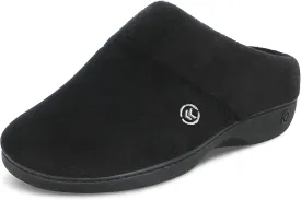isotoner Women's Terry Hoodback Clog Soft Memory Foam, Comfort Arch Support, House Indoor / Outdoor Sole Slippers, Black, 8.5-9
