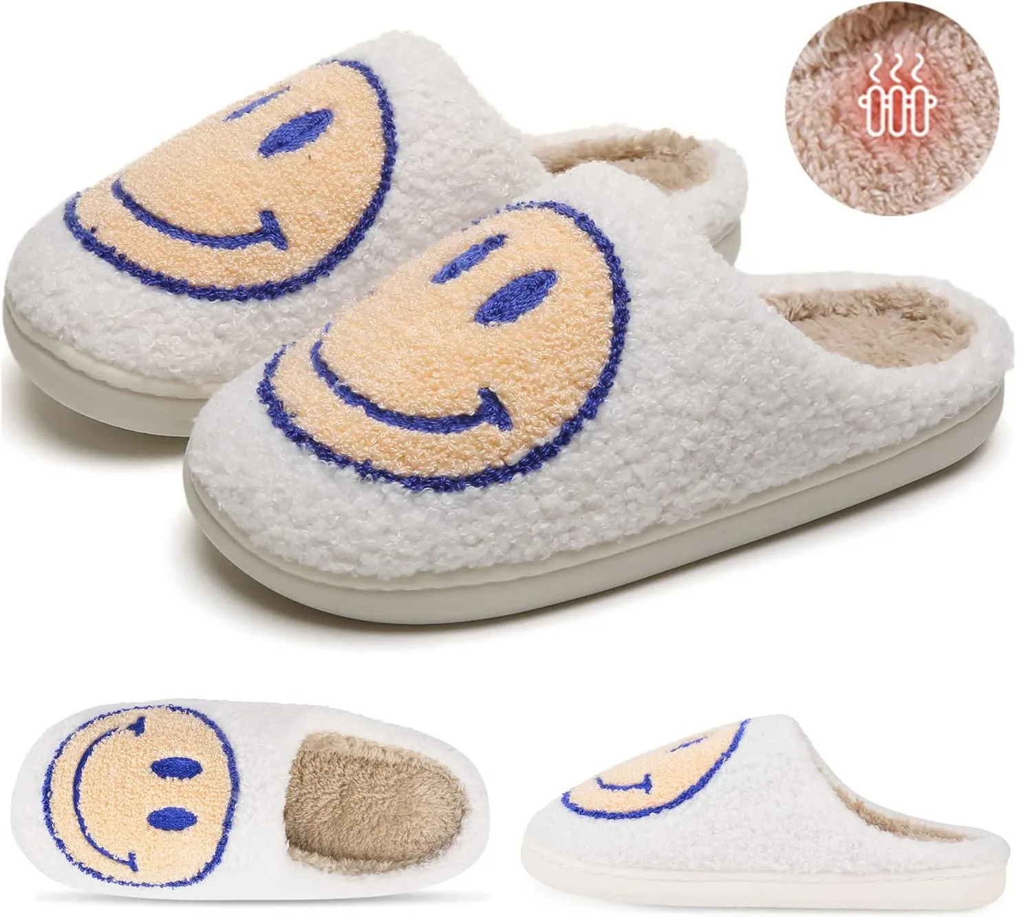 KEYUSHOP Happy Face Slippers for Kids Smile Face House Slippers Soft Plush Warm Preppy Slipper Anti-Slip Winter Fuzzy House Shoes for Toddler Girls