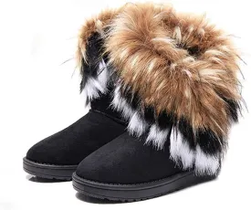 King Ma Women's Faux Fur Tassel Winter Snow Boot Suede Flat Ankle Boots
