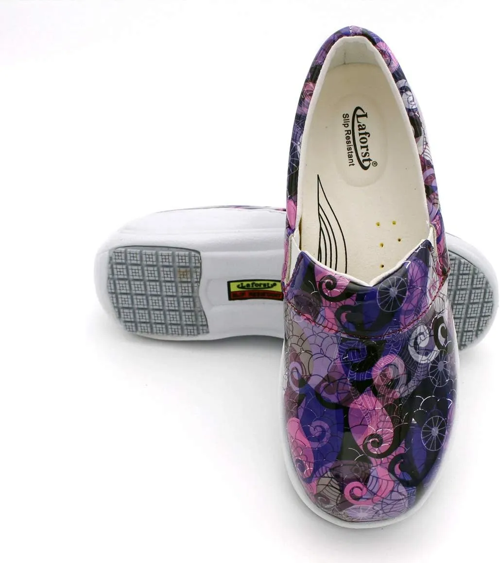 Laforst Womens 7003 PU First Slip Resistant Nursing Shoes Waitress Waiter Work Shoes Manmade Upper Slip on Clog