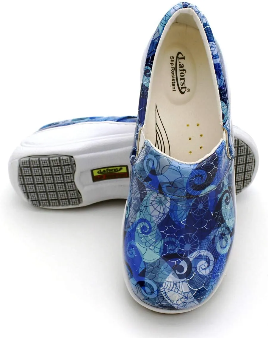 Laforst Womens 7003 PU First Slip Resistant Nursing Shoes Waitress Waiter Work Shoes Manmade Upper Slip on Clog