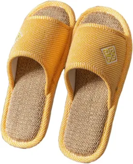 Linen Open-Toe Slide Slippers for Women, Non-Slip Indoor Outdoor House Shoes with Comfortable Sole