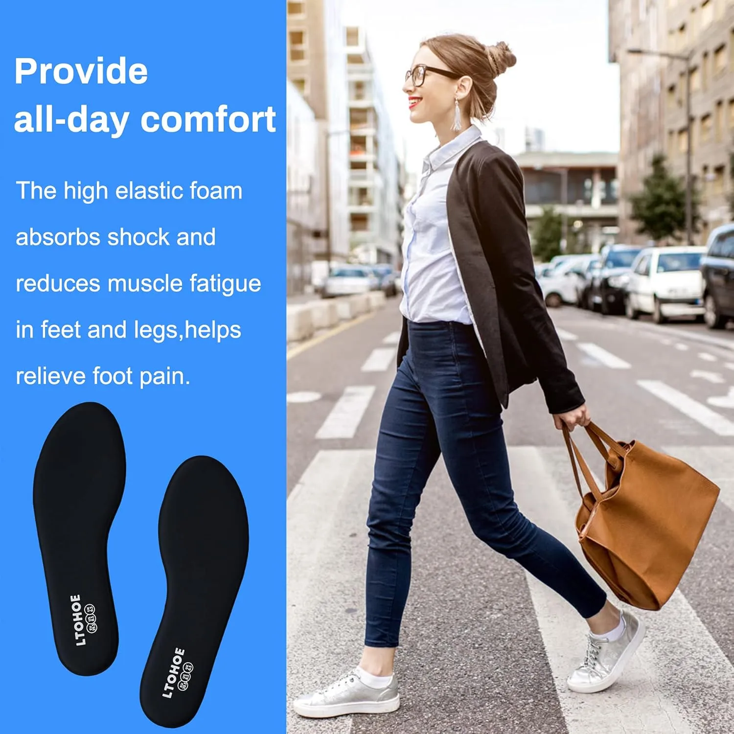 LTOHOE Memory Foam Insoles for Women, Replacement Shoe Inserts for Running Shoes, Hiking Shoes, Sneaker, Cushion Shoe Insoles Shock Absorbing for Foot Pain Relief, Comfort Inner Soles 8mm Black US 6.5