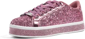 LUCKY STEP Women's Platform Glitter Sneakers | Sparkly Bling Shiny Dressy Bedazzled Wedding Bridal Fashion Walking Shoes
