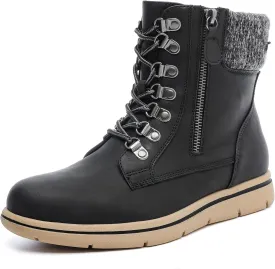 Luoika Women's Wide Width Ankle Boots, Flat Heel Side Zipper Lace Up Plus Size Short Booties.