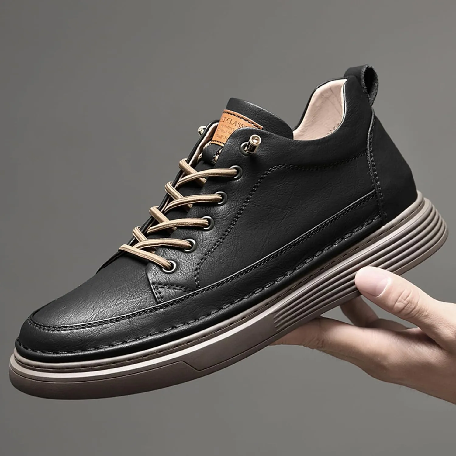 Men's Invisible Height Increasing Elevator Shoes 2.5 Inches Taller Height Sneakers Leather Casual Shoes with Breathable or Plush Lining