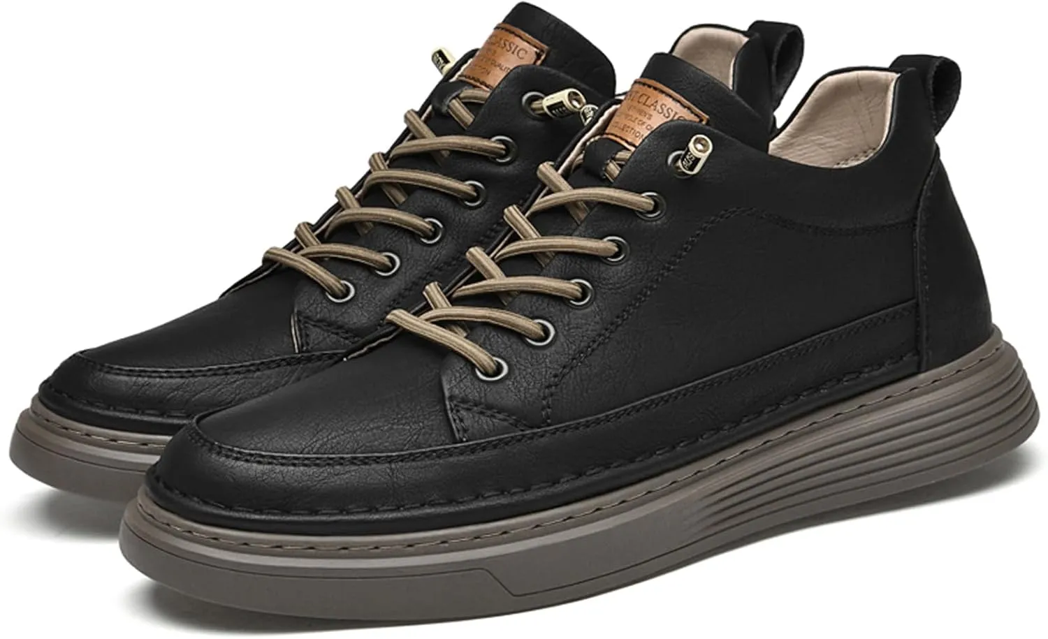 Men's Invisible Height Increasing Elevator Shoes 2.5 Inches Taller Height Sneakers Leather Casual Shoes with Breathable or Plush Lining