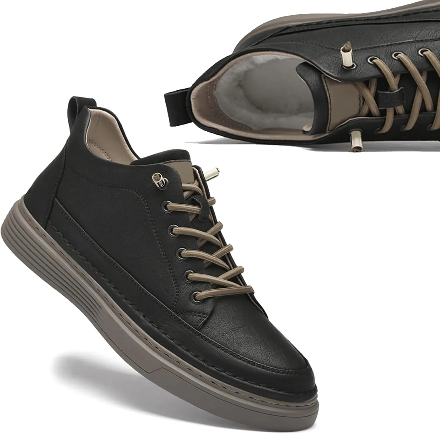 Men's Invisible Height Increasing Elevator Shoes 2.5 Inches Taller Height Sneakers Leather Casual Shoes with Breathable or Plush Lining