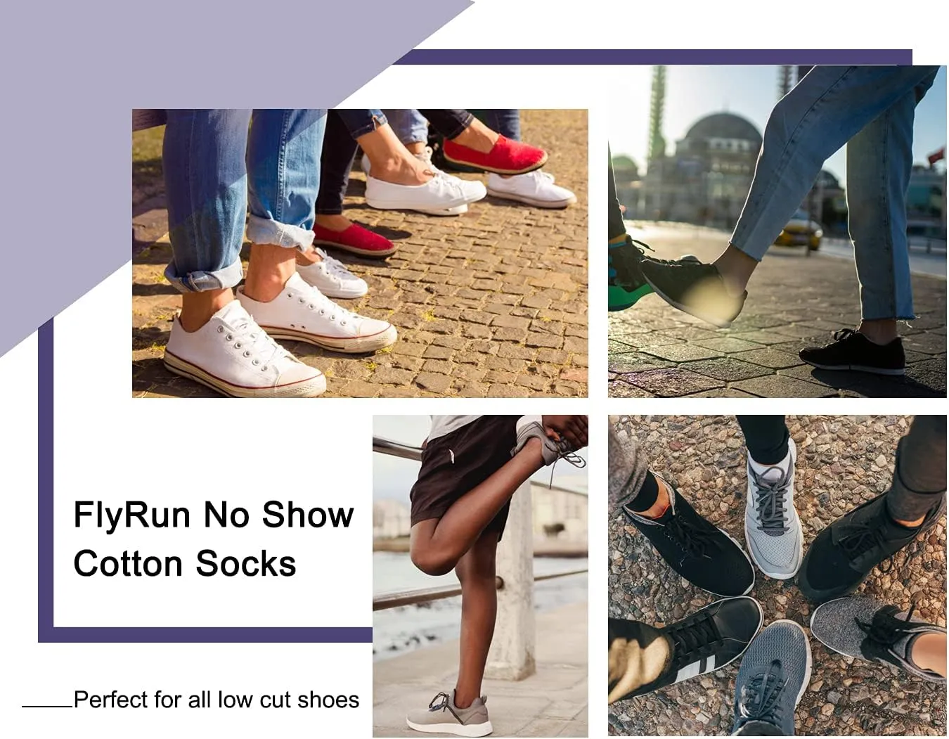 Mens No Show Cotton Socks 8 Pack Low Cut Casual Sock with Non-Slip Grips