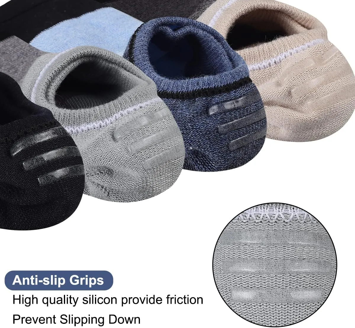 Mens No Show Cotton Socks 8 Pack Low Cut Casual Sock with Non-Slip Grips