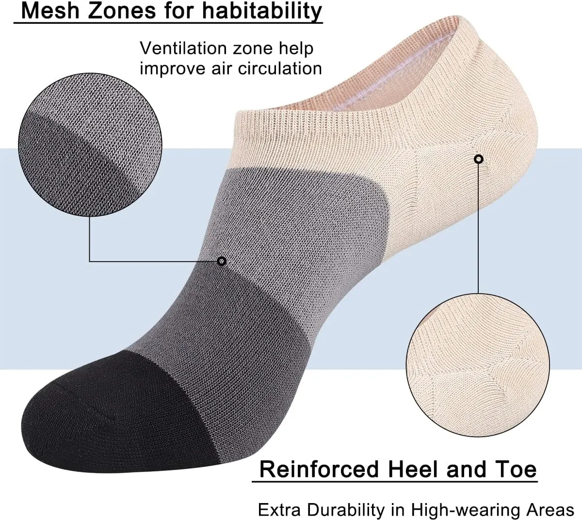 Mens No Show Cotton Socks 8 Pack Low Cut Casual Sock with Non-Slip Grips