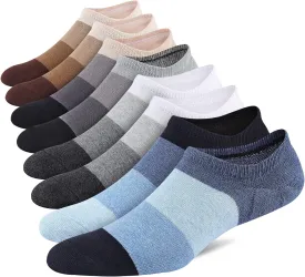 Mens No Show Cotton Socks 8 Pack Low Cut Casual Sock with Non-Slip Grips