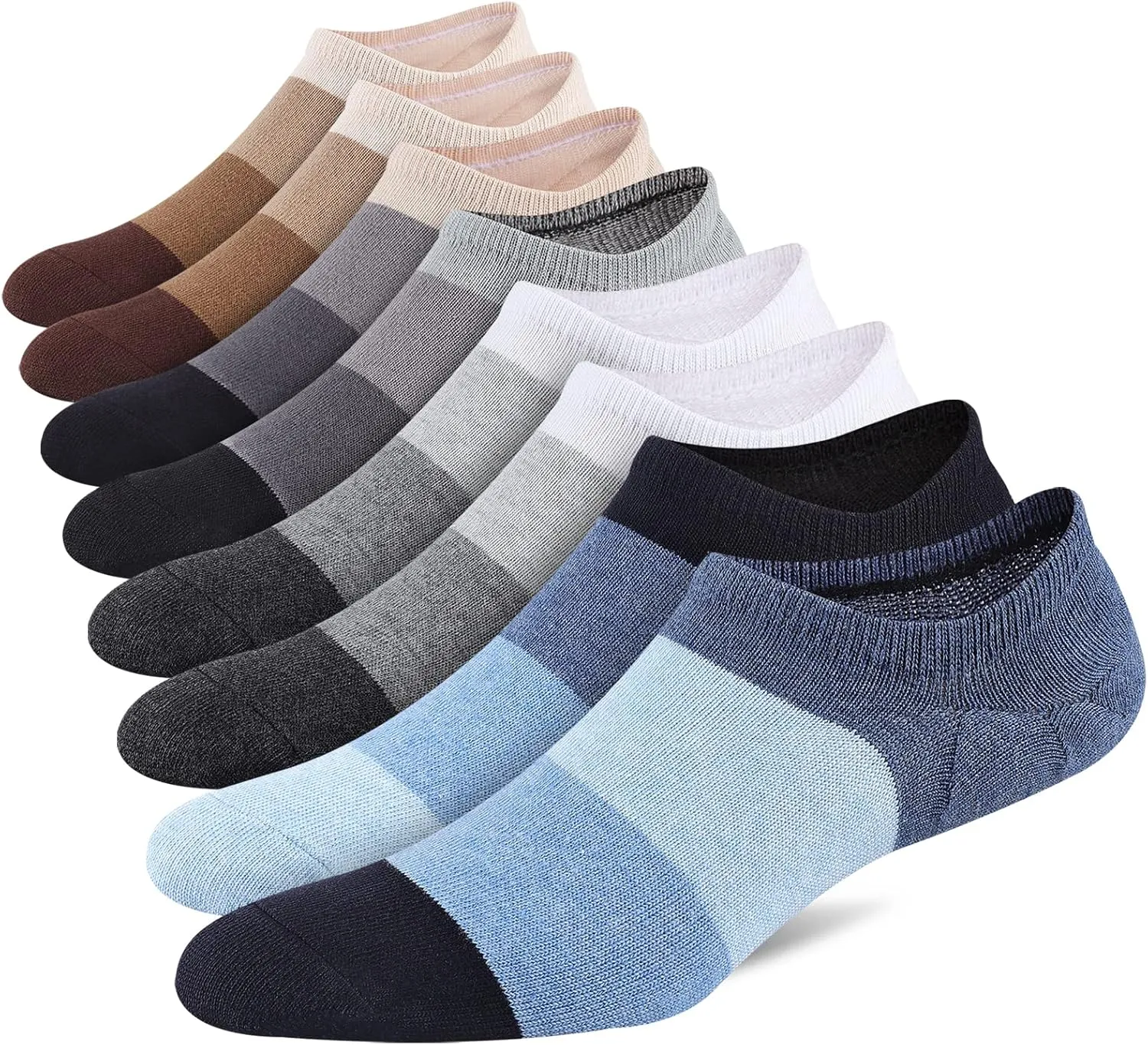 Mens No Show Cotton Socks 8 Pack Low Cut Casual Sock with Non-Slip Grips
