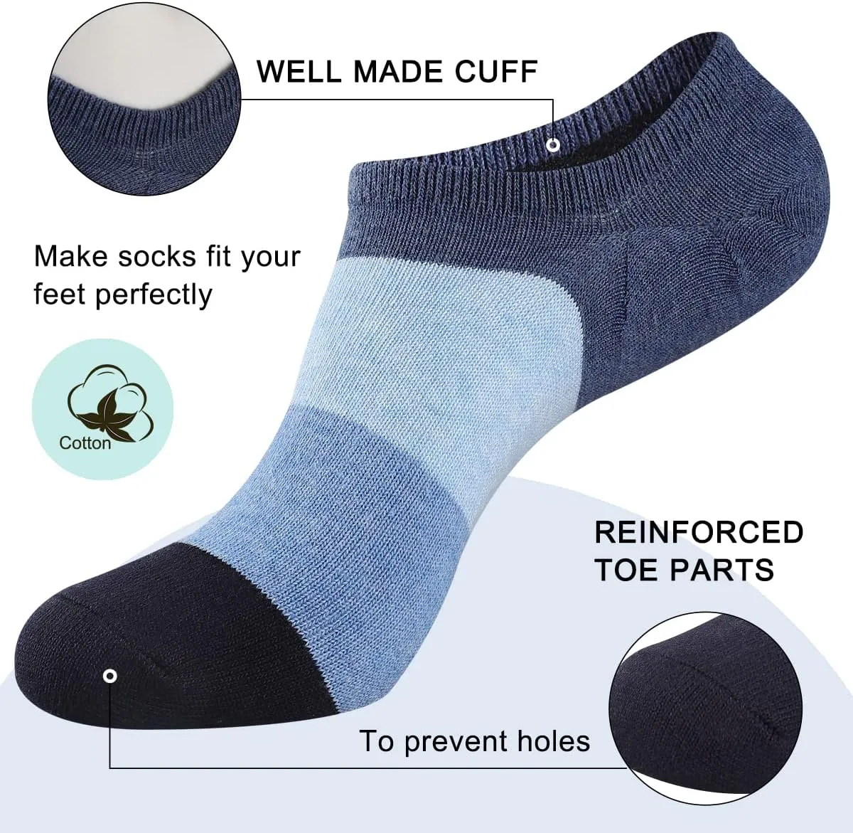 Mens No Show Cotton Socks 8 Pack Low Cut Casual Sock with Non-Slip Grips