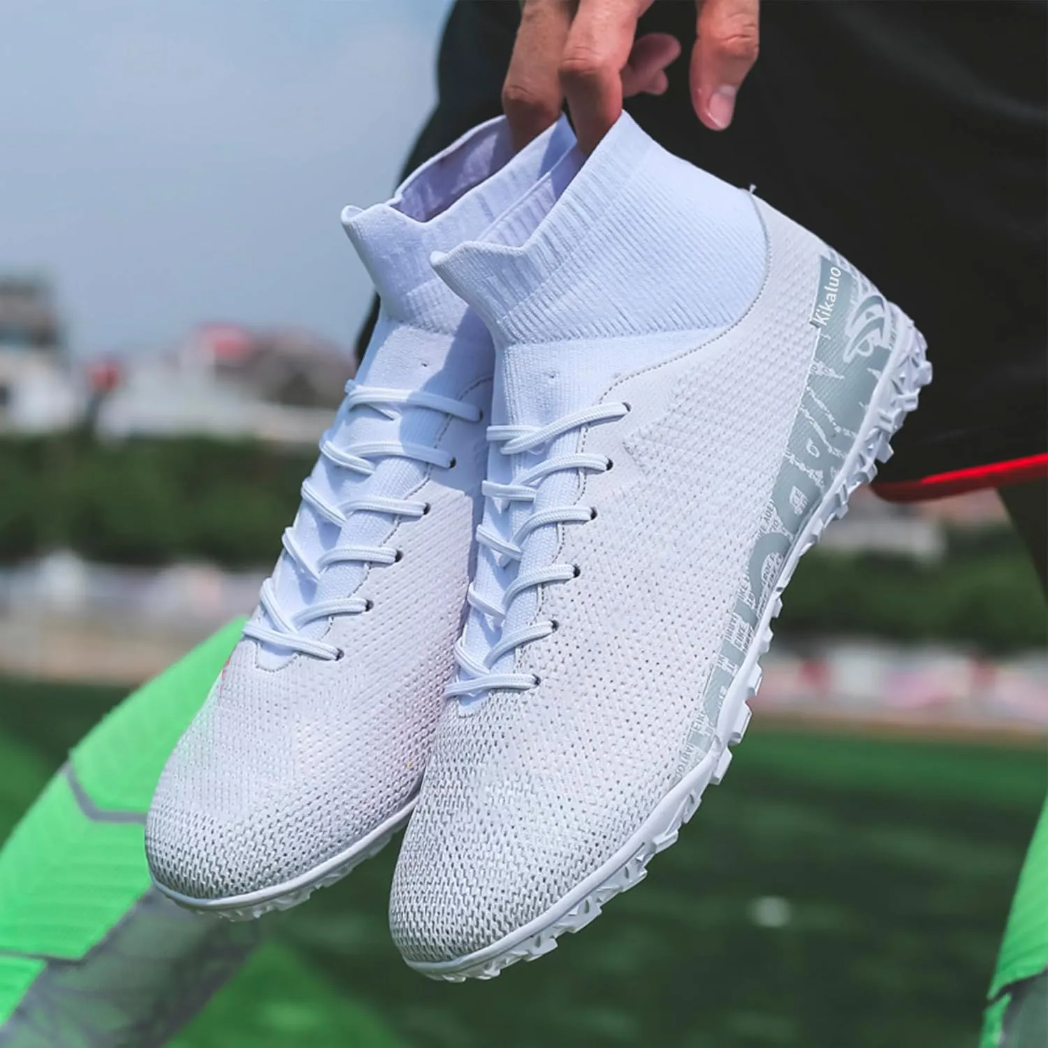 Men's Soccer Cleats Football Shoes with High-Tops Lace-Up Spikes Indoor Firm Ground Turf Training Exercise Futsal Boots
