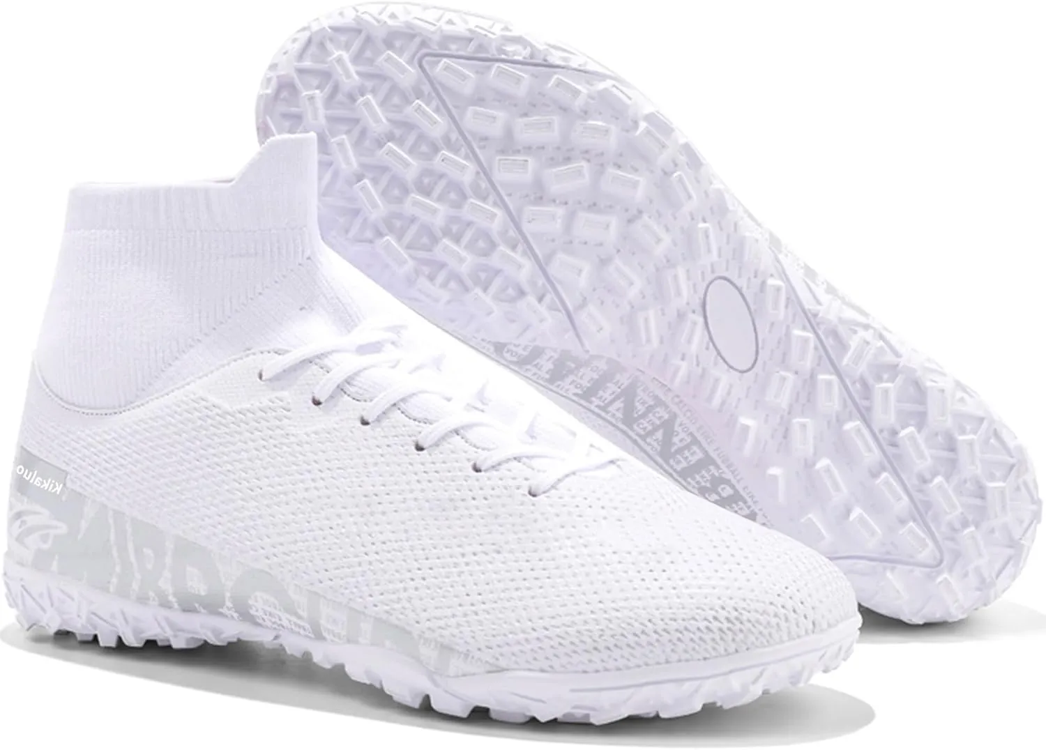 Men's Soccer Cleats Football Shoes with High-Tops Lace-Up Spikes Indoor Firm Ground Turf Training Exercise Futsal Boots