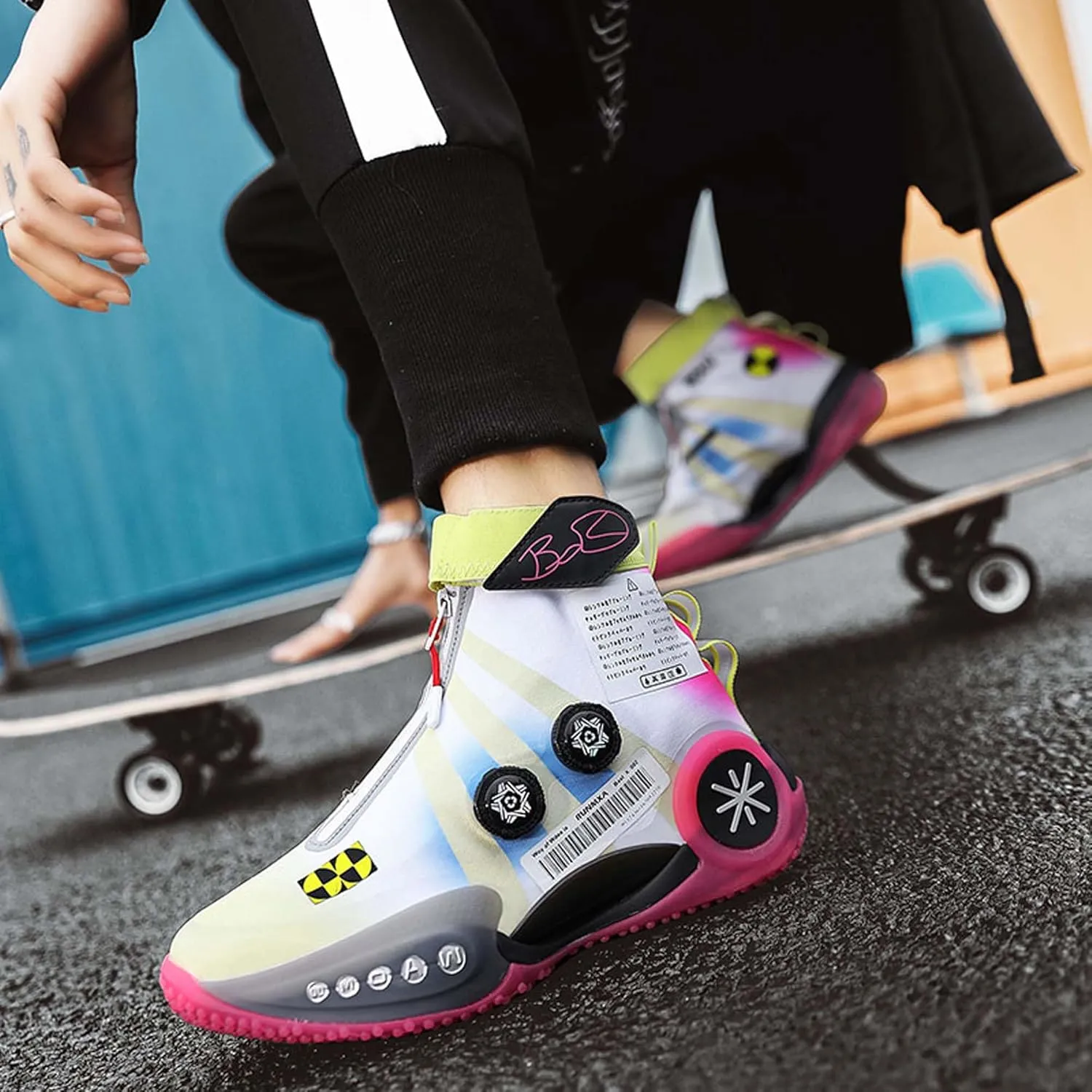Men's Women's Basketball Shoes,Knitted High Top Basketball Shoes,Breathable Anti-Skid Running Shoes,Sneakers for Men,Suitable for All Kinds of Indoor and Outdoor Sports