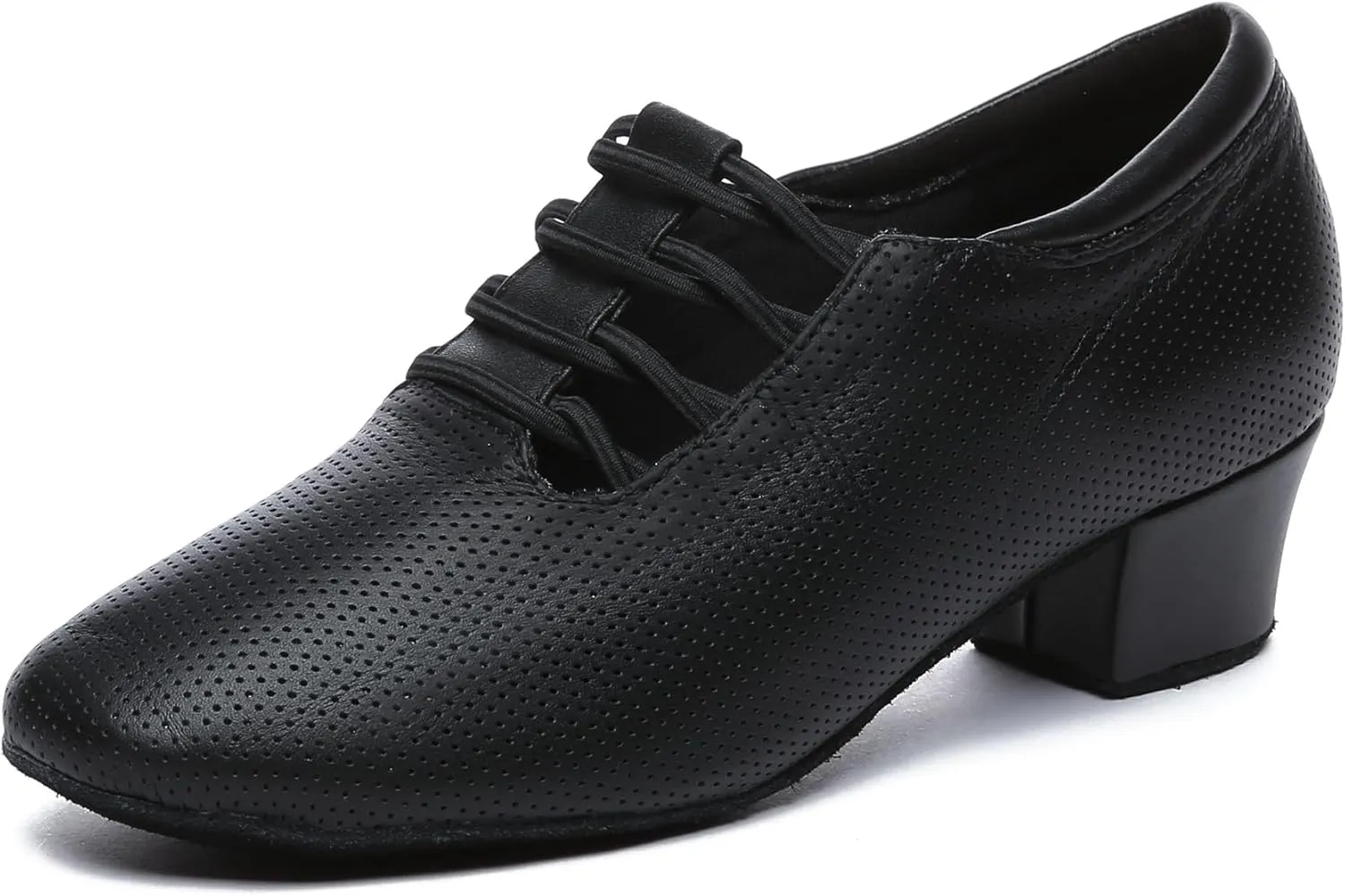Minishion Leather Dance Shoes for Women Lace-up Low Heel Comfortable Latin Ballroom Shoes D36
