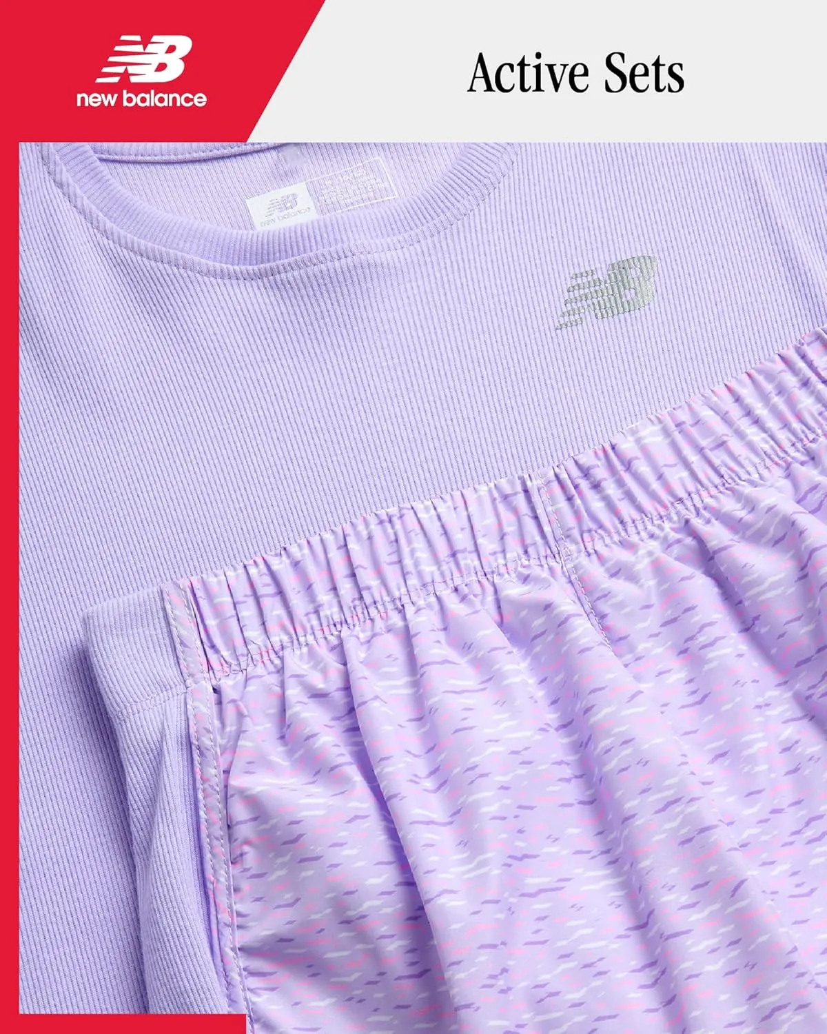 New Balance Girls Active Shorts Set - 2 Piece Performance Ribbed T-Shirt and Shorts - Cute Summer Outfit Set for Girls, 7-12