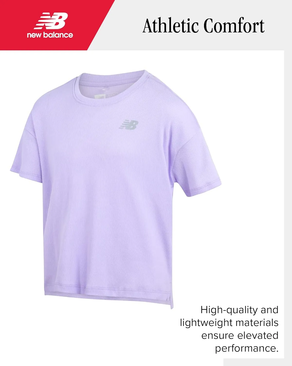 New Balance Girls Active Shorts Set - 2 Piece Performance Ribbed T-Shirt and Shorts - Cute Summer Outfit Set for Girls, 7-12