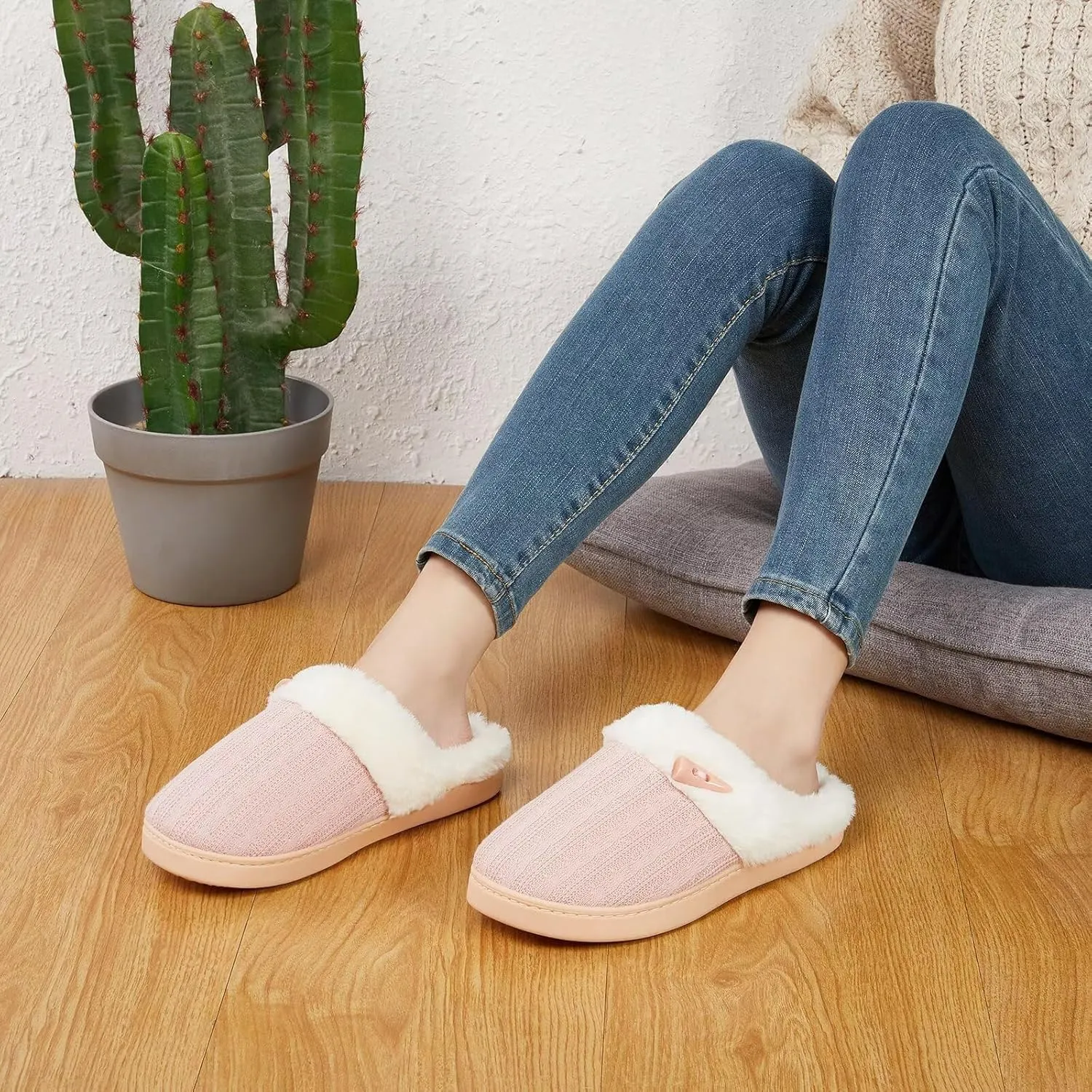 NineCiFun Women's Slip on Fuzzy House Slippers Memory Foam Slippers Scuff Outdoor Indoor Warm Plush Bedroom Shoes with Faux Fur Lining