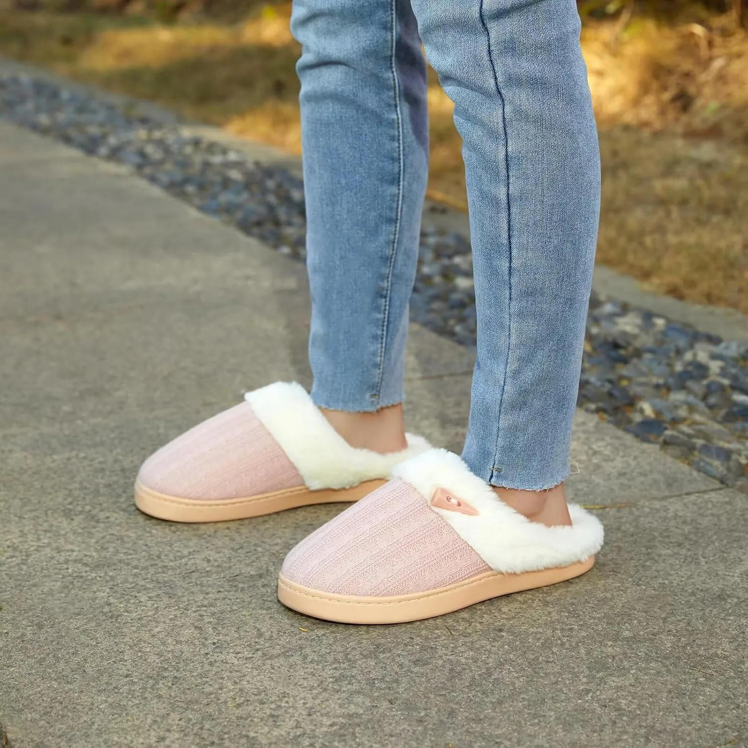 NineCiFun Women's Slip on Fuzzy House Slippers Memory Foam Slippers Scuff Outdoor Indoor Warm Plush Bedroom Shoes with Faux Fur Lining